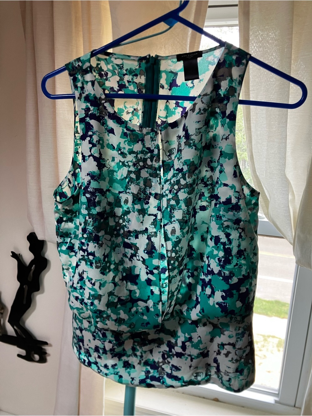 Ann Taylor Teal & Navy Abstract Print Sleeveless Top
